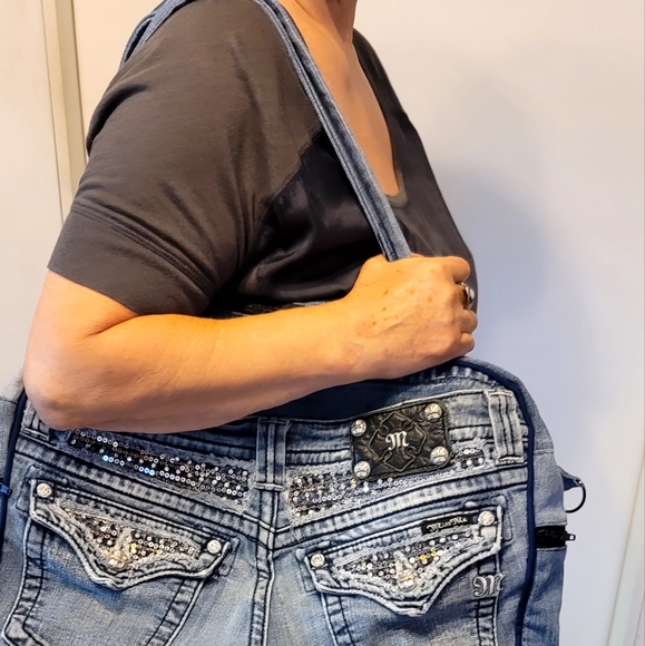 Large Multi-function Sequined Denim Bag - Picture 12 of 12